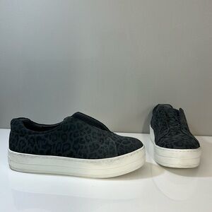 J Slides Gray Leather Animal Print Platform Slip On Sneakers Size 7.5